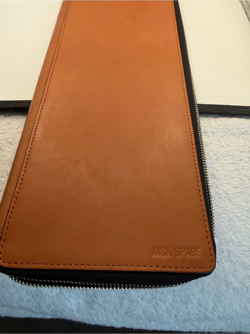 Men's Jack Spade Zipper Tie Case in Tobacco Leather, MSRP $148